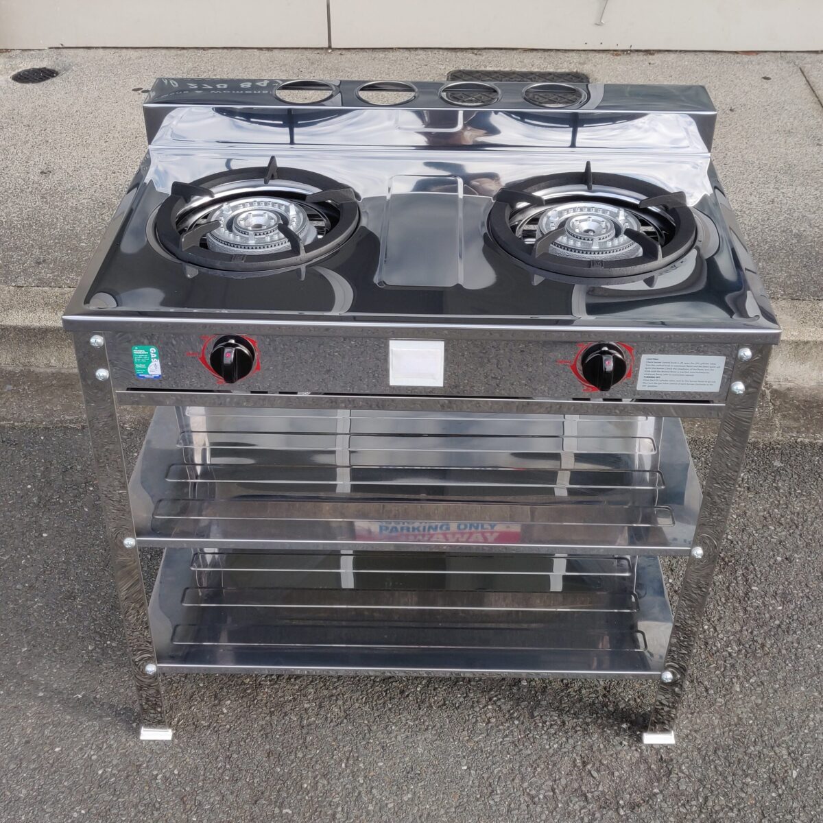 Double burner low pressure gas stove with stand