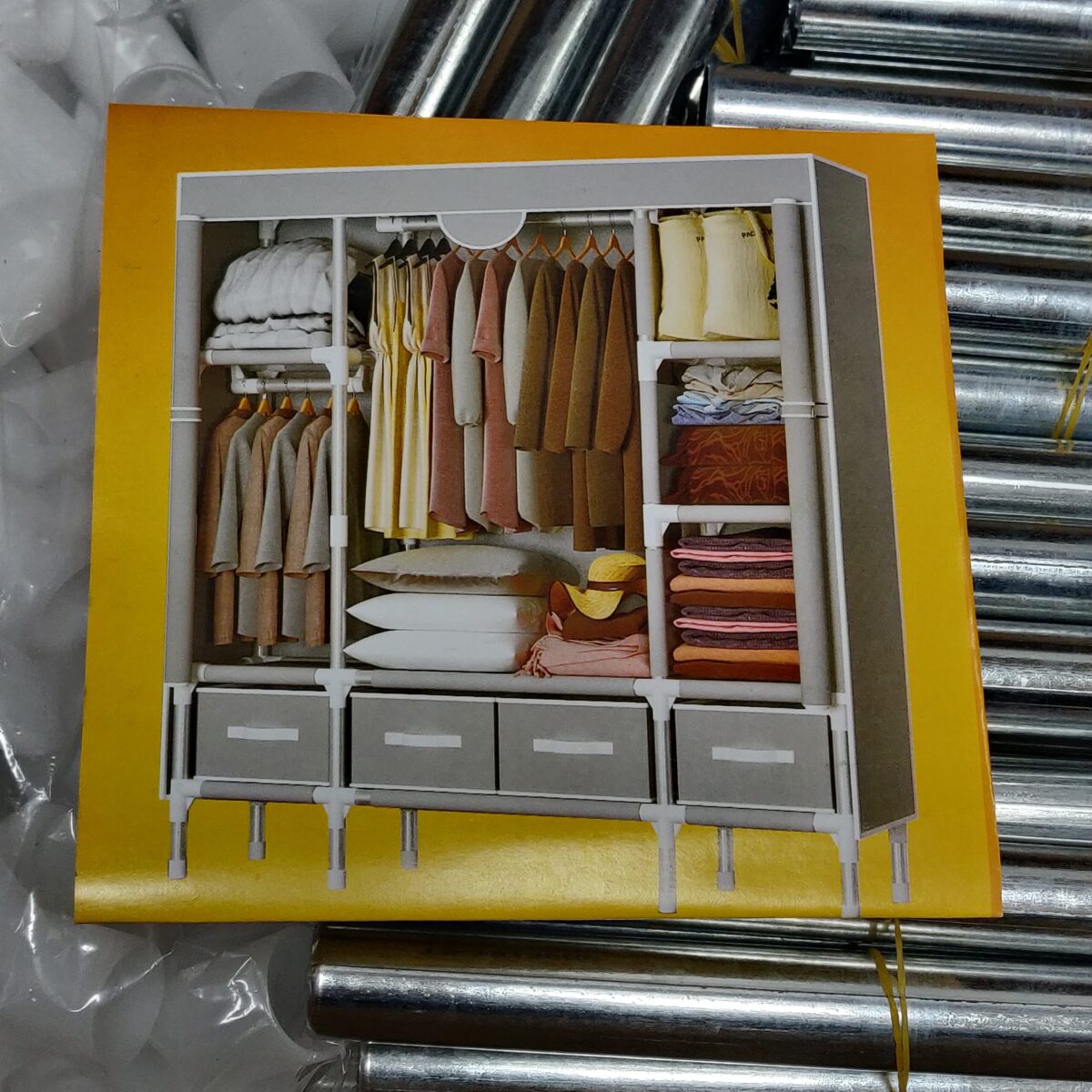 Portable closet wardrobe with 4 drawers