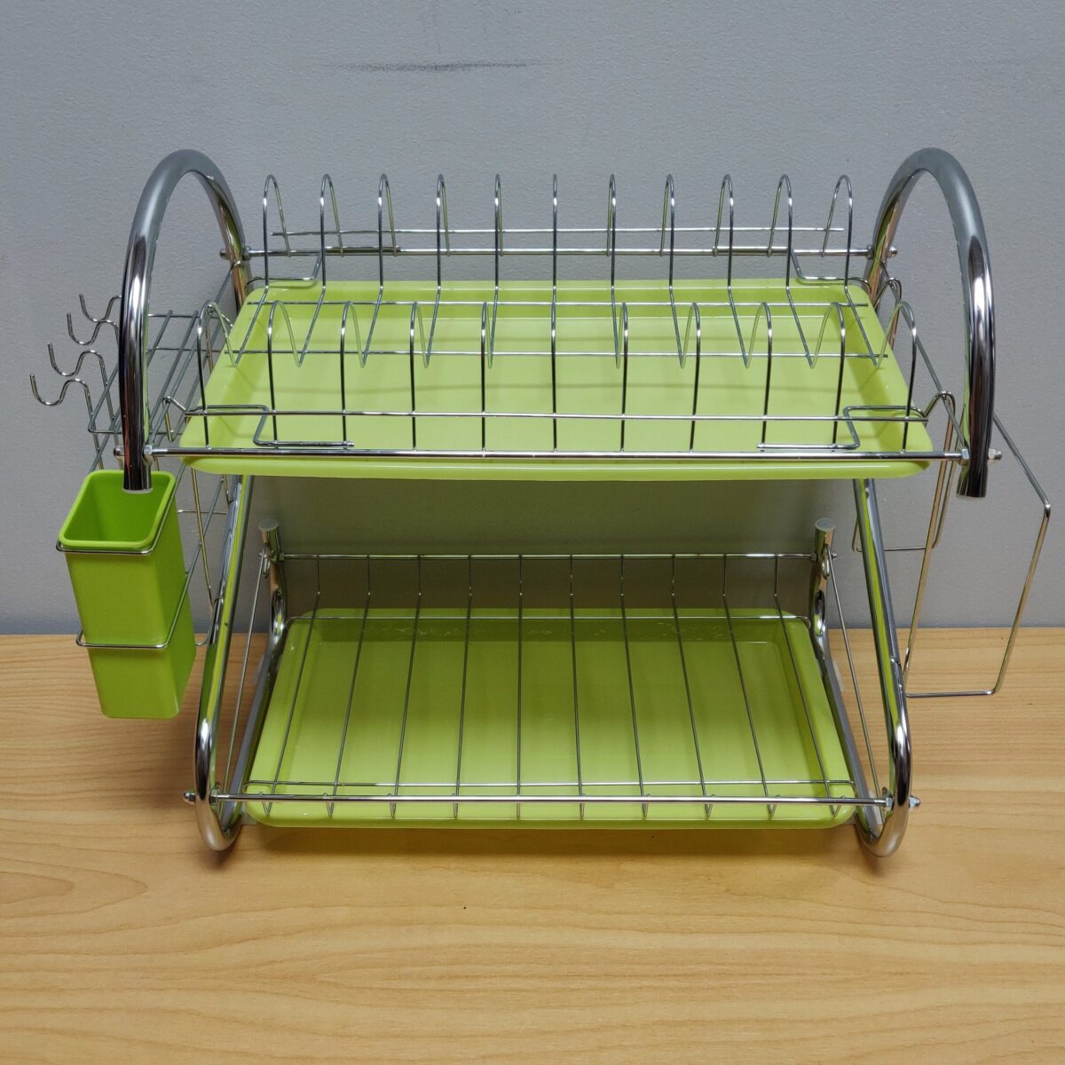 Stainless steel green two-tier dish rack