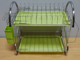Stainless steel green two-tier dish rack