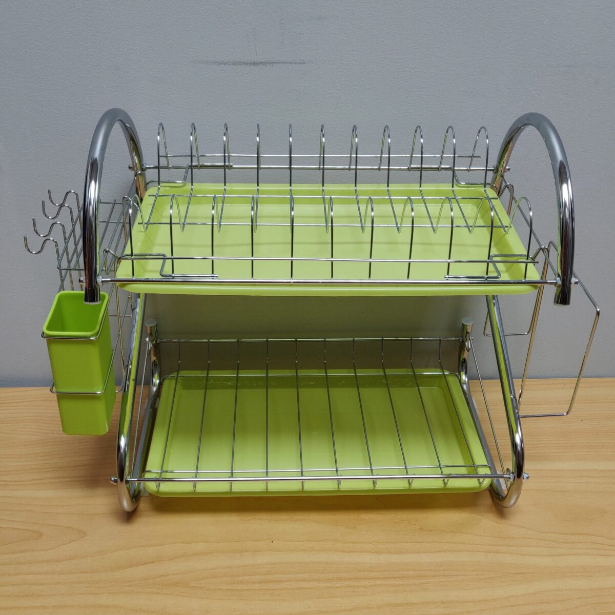 Stainless steel green two-tier dish rack - Image 2