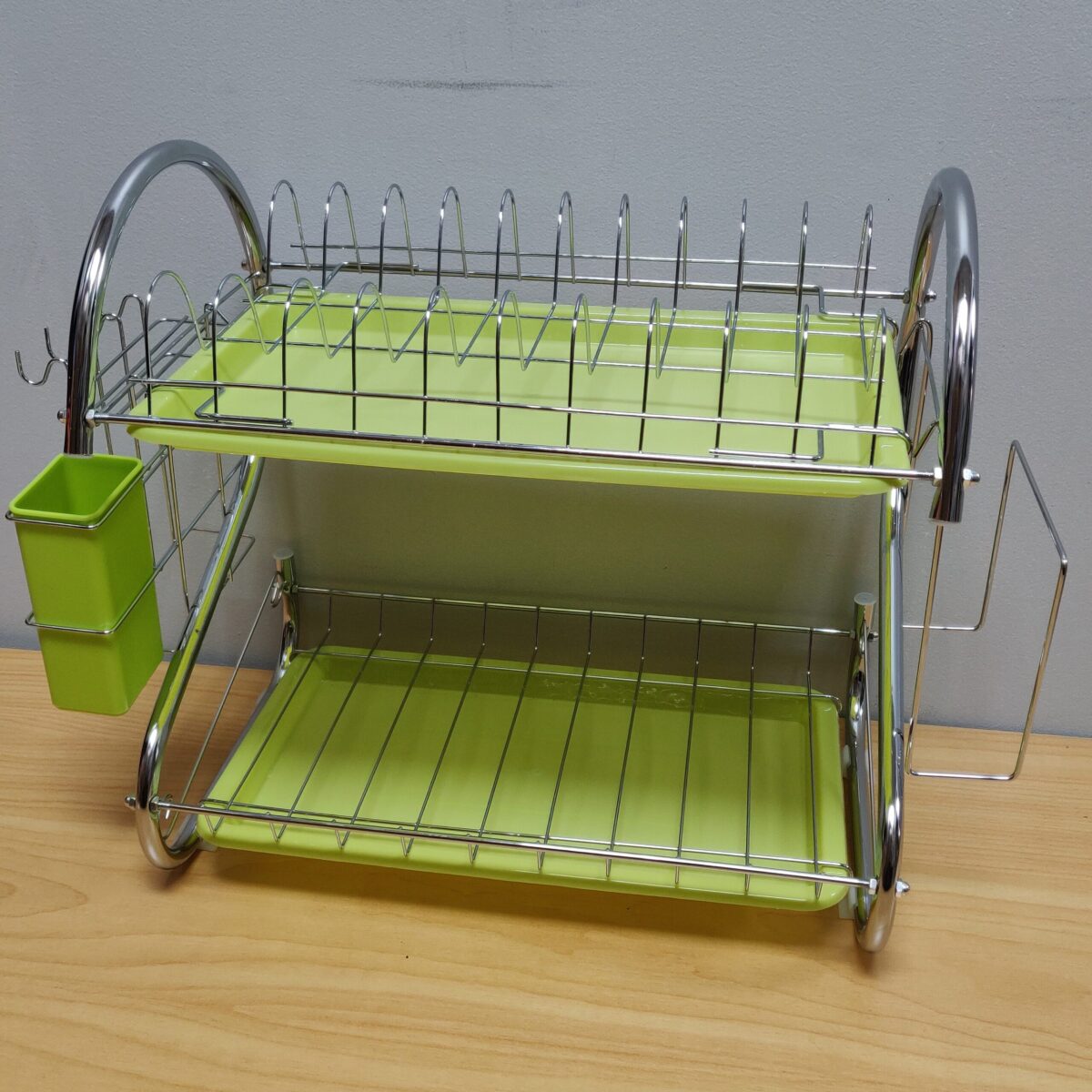 Stainless steel green two-tier dish rack - Image 3