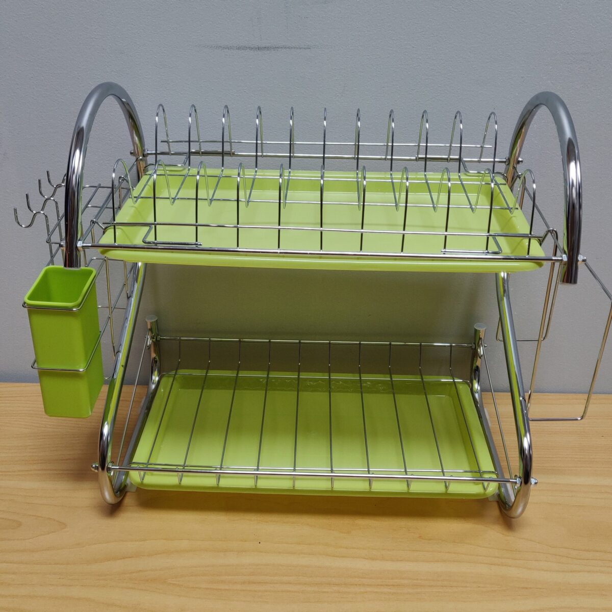 Stainless steel green two-tier dish rack - Image 4