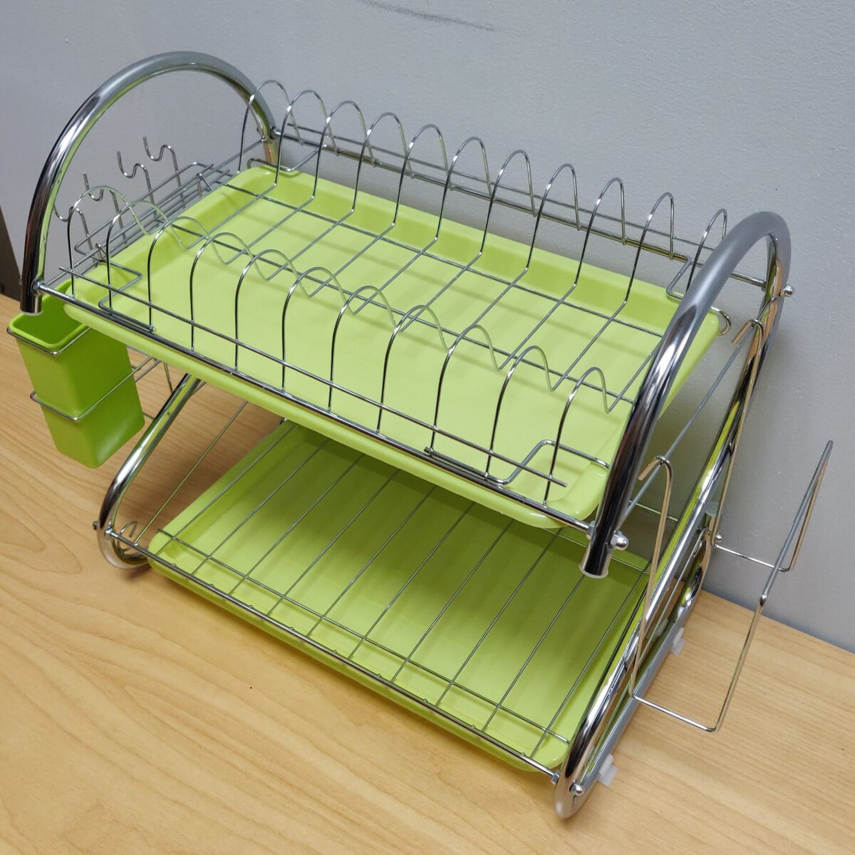 Stainless steel green two-tier dish rack - Image 5