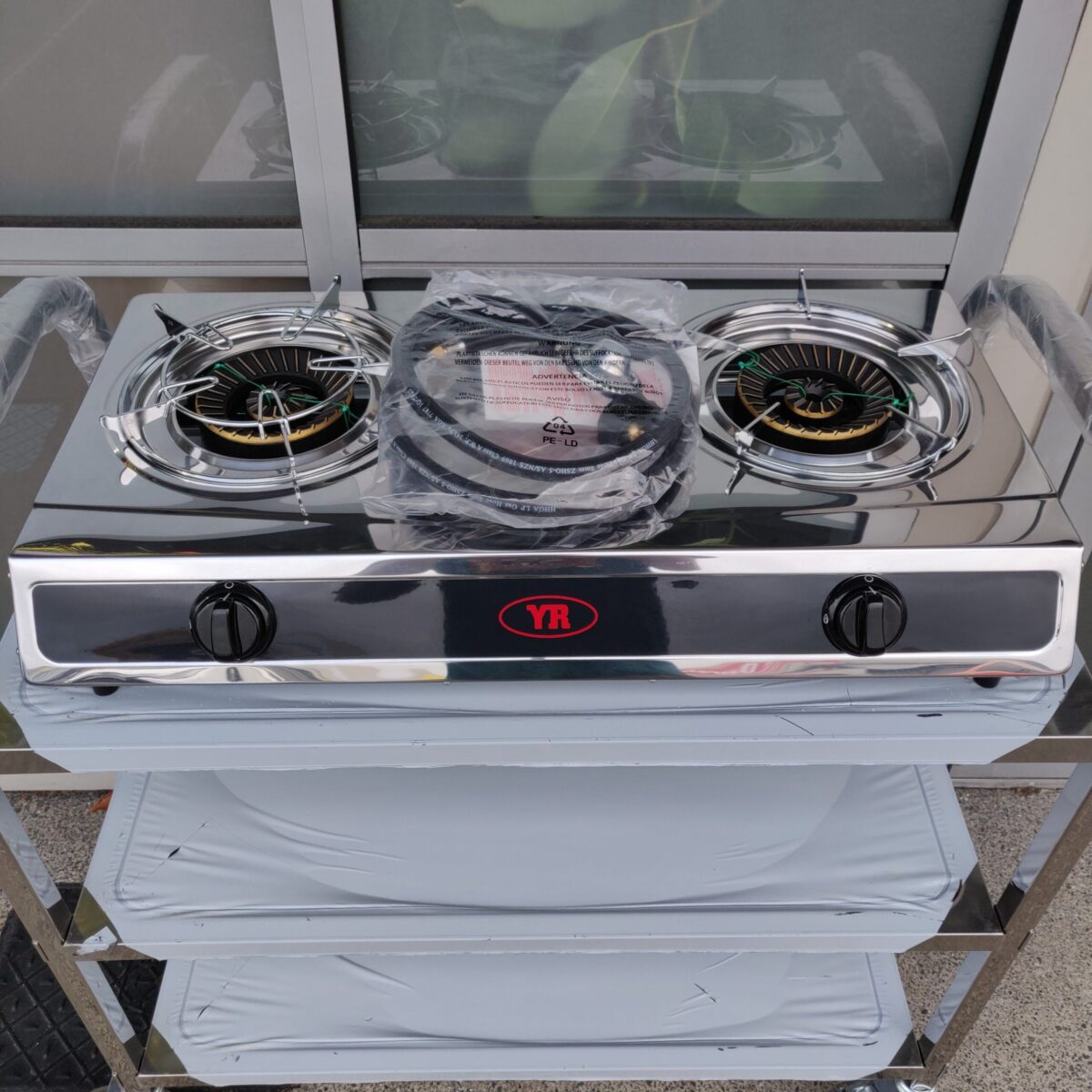 Double burner gas stove with kitchen trolley - Image 5