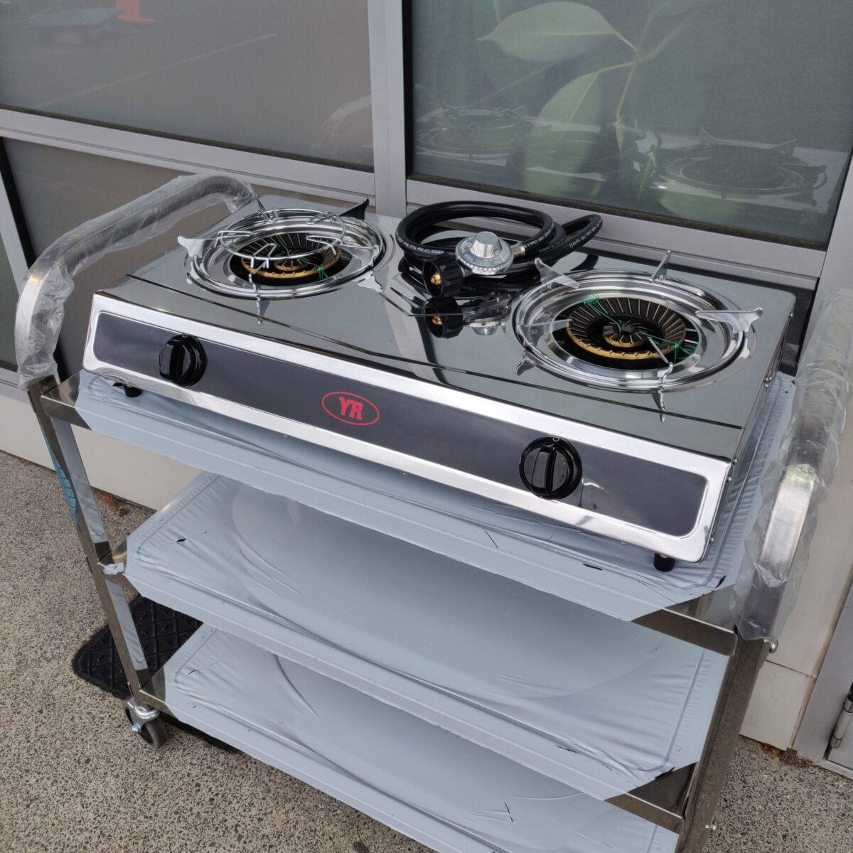 Double burner gas stove with kitchen trolley - Image 6
