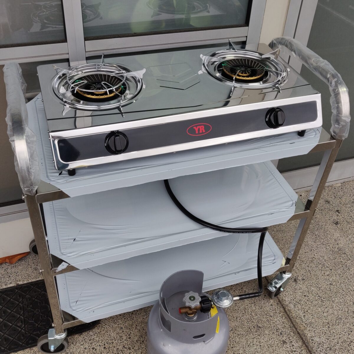 Double burner gas stove with kitchen trolley - Image 7