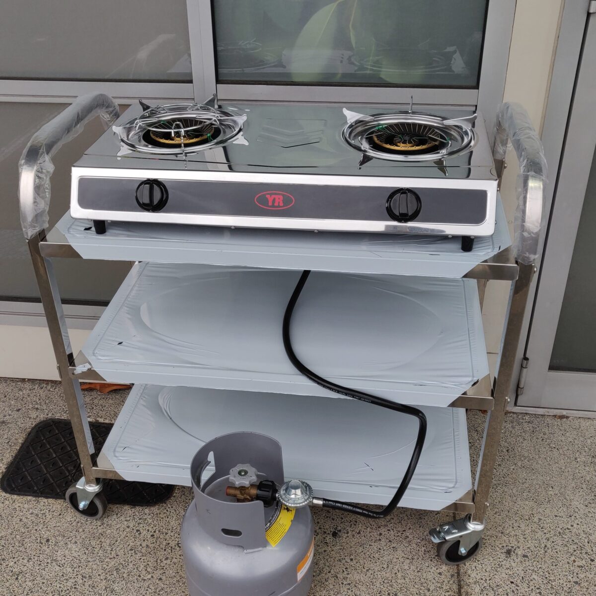 Double burner gas stove with kitchen trolley - Image 8