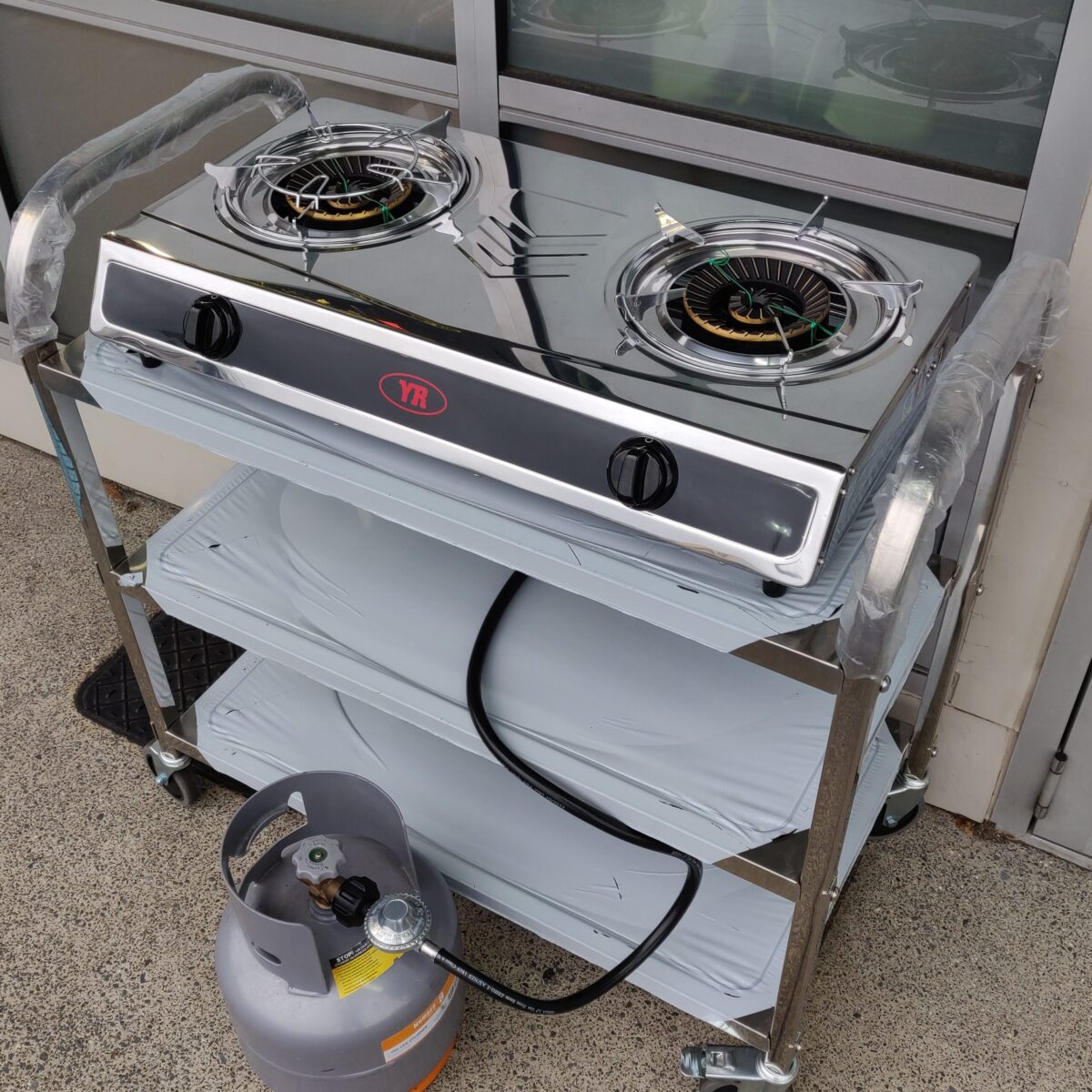 Double burner gas stove with kitchen trolley - Image 9