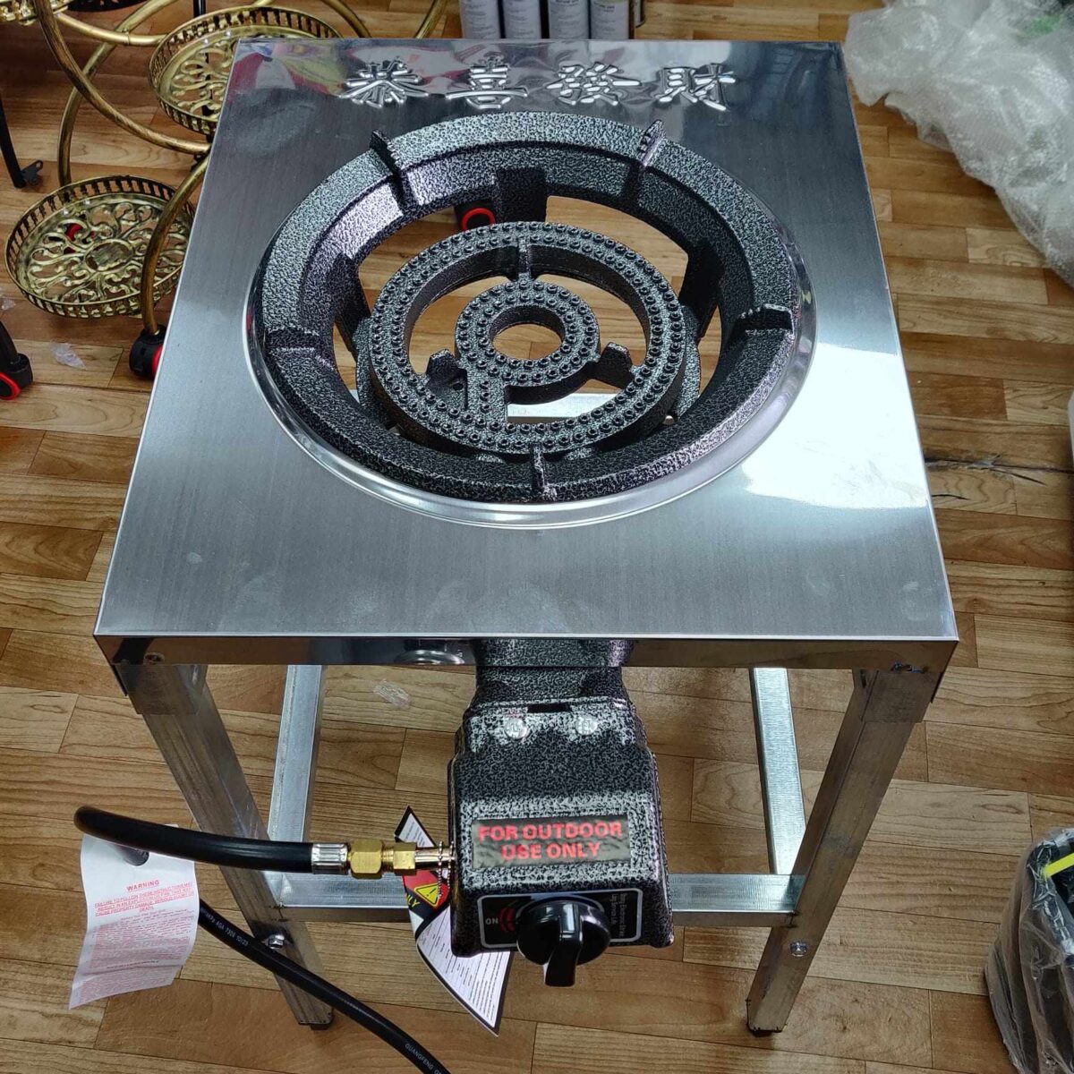 Double ring burner gas stove with stand