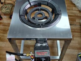 Double ring burner gas stove with stand