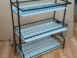 Large three-tier dish rack matt black steel
