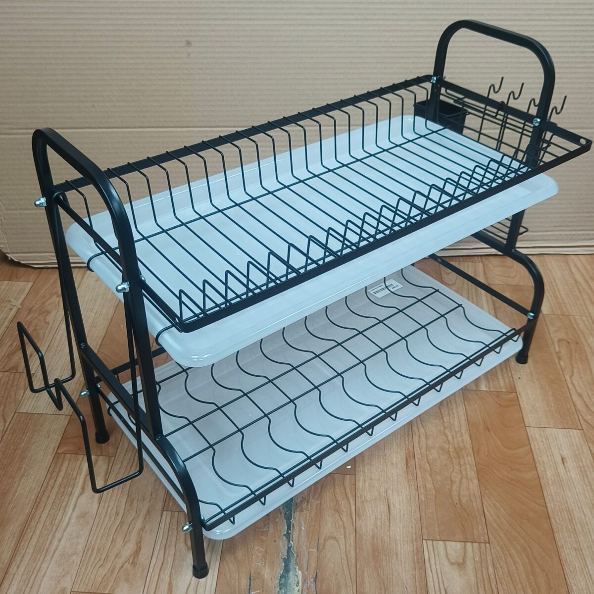 Large two-tier dish rack matt black steel