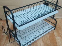 Large two-tier dish rack matt black steel